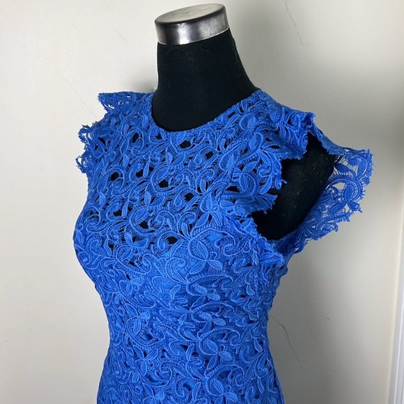 Zara Royal Blue Guipure Lace Embroidery Chic Midi Dress Size Small - Picture 13 of 16